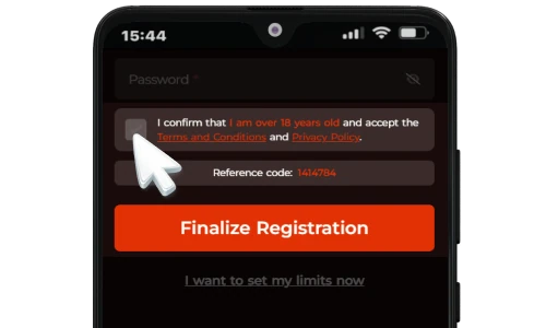 Accepting the terms and creating a Bateubet account on Android