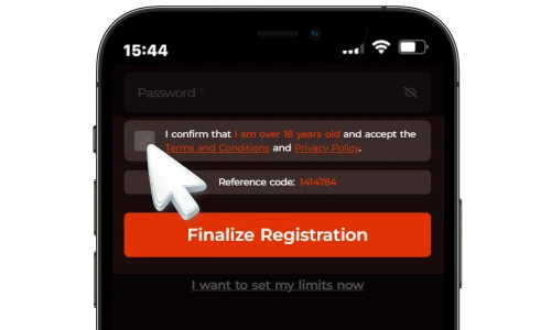 Accepting the terms and creating a Bateubet account on iOS